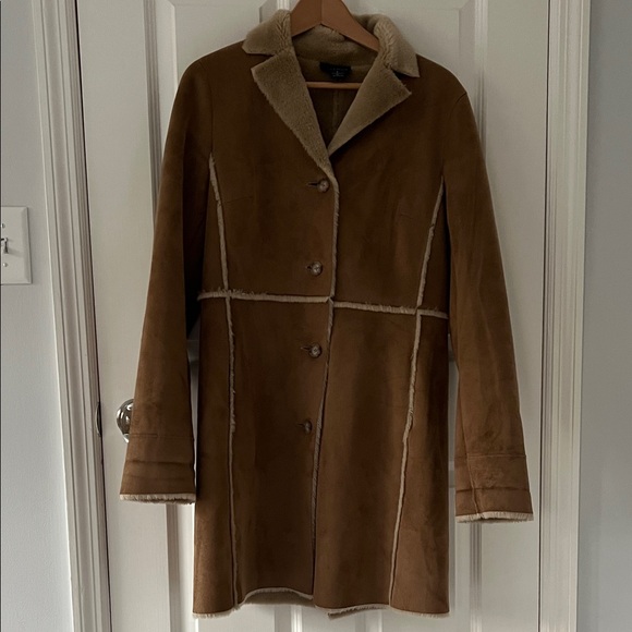 Ann Taylor Jackets & Blazers - Ann Taylor Brown Faux-Suede Shearling-Trim Trench Coat
